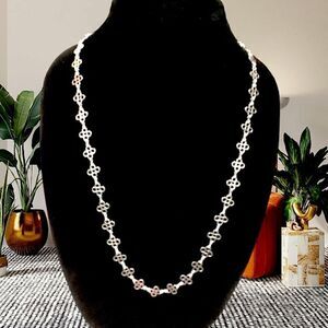 TORY BURCH STATEMENT SILVER LONG NECKLACE RHODIUM PLATED